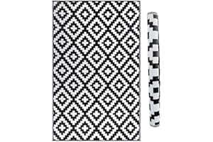 GBS BROTHERS GBS Lightweight Reversible Portable Rug - Modern Stain Water Resistant Non Fading Plastic Mat - Perfect For Summer Garden Patio Picnic Deck Beach - Indoor/Outdoor (Black, 120 x 180 cm)