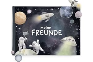 mintkind Friendship Book for Boys - School Friends Book Astronauts Blue with Hard Cover, Creative Questions & Extras - 30 Friends - Gift for School