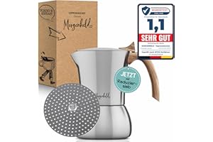 ‎MORGENHELD Morgenheld Premium Edelstahl Espressokocher klein mit Reduziersieb für 2 bis 4 Tassen 200 ml - Espressomaker induktionsgeeignet - Espressokanne mit Reduziereinsatz für Induktion und Gasherd