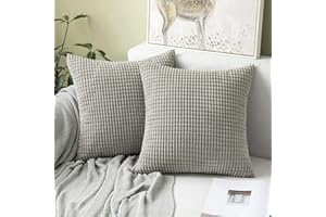 MIULEE Set of 2 Decorative Corduroy Grey Cushion Covers 26x26 Inches, 65cm x 65cm Striped Solid Square Throw Pillow Cases for Sofa Couch Home Bedroom Silver