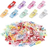 GWEOR Sewing Clips, 100 Pieces Plastic Clips for Sewing, Plastic Pegs with Measuring Marks, Multipurpose Sewing Clips for Qui
