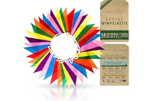 ‎ITSY BITSY PARTY CO Premium Wiederverwendbare Wimpelkette Outdoor Wetterfest - wasserdichte Stoff Girlande Outdoor Banner Deko Party - Regenbogen Girlande Geburtstag, Gartenparty, Sommerparty Deko (14m, 42 Große Fahnen)