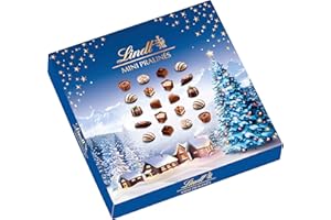 ‎LINDT & SPRÜNGLI Lindt Schokolade Weihnachts-Zauber Mini Pralinés | 100g | 20 weihnachtliche Pralinen in 9 Sorten, zum Teil alkoholhaltig | Schokoladen-Geschenk zu Weihnachten | Pralinen-Geschenk