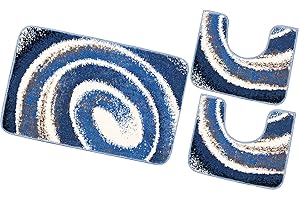 emmevi Tappeto Bagno Spirale Set 3 Pezzi Morbido Antiscivolo Lavabile MOD.Magnolia (F) Set 3 Pezzi Blu