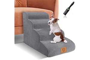 Myiosus Schody dla Psów, 4 Warstwy Przenośna Gąbka o Wysokiej Gęstości Schody dla Zwierząt Domowych, Rampa dla Psów z Zdejmowana, Nadająca się do Prania Pluszową Osłoną, Ładowność sięga 25kg