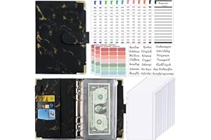 KIHONI Budget Planner - Organizer per soldi, formato A6, con 12 tasche A6, 12 fogli di bilancio in lingua tedesca, etichette in pelle di marmo, per viaggi, diario e regalo