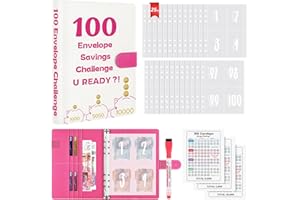 WenmthG 100 Envelopes Saving Challenge, A5 Money Saving Wallet with Cash Envelopes & Pen, Budget Planner Binder Savings Book with 3 Resuable Cash Stuffing Challenge Cards to Save £5050, £1000, £10000