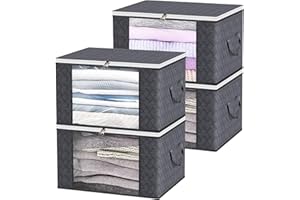 BriLumin pudełko do przechowywania z pokrywką, 4 sztuki, 90 l, torba do przechowywania, organizer do przechowywania ubrań, pod łóżko, składane, na kołdry, ubrania, koce, szare