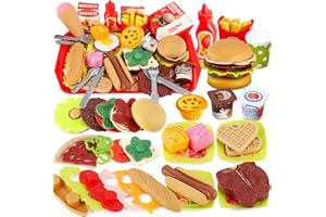 BUYGER 63 sztuk Zabawka w Kształcie Jedzenia Zagraj w Jedzenie dla Dzieci do Odgrywania Ról Zabawka Akcesoria Kuchenne Zestaw do Burgerów dla 3 Letniej Dziewczynki Chłopiec Prezent dla Dzieci