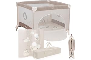 LIONELO BONNIE Parc Bébé jusqu'à 15 kg, de la Naissance à 36 mois, Accès Latéral Zippé, Filets Latéraux Aérés, Pliage Rapide, Roues Freinées, Sac de Transport (Beige)