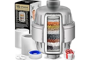 AquaHomeGroup 15 Stage Shower Filter with Vitamin C for Hard Water - High Output Shower Water Filter to Remove Chlorine and Fluoride - 2 Cartridges Included -Consistent Water Flow Showerhead Filter