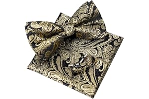 Alizeal Mens Retro Paisley Pre-tied Bow Tie, Pocket Square and Cufflinks Set