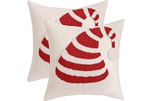 Tosleo Zestaw 2 poszewek na poduszkę na Boże Narodzenie, len, stereo, haft 3D, czapka bożonarodzeniowa, nowoczesna, zimowa, dekoracyjna, na sofę, łóżko, do samochodu, biura, kawiarni, ogrodu, pokoju