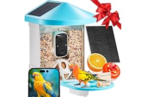 VEVOR Karmnik dla ptaków z kamerą zasilany energią słoneczną, inteligentny karmnik dla ptaków z 3 panelami słonecznymi, bezprzewodowy podajnik wideo z identyfikacją AI, 2K Full HD, automatyczne