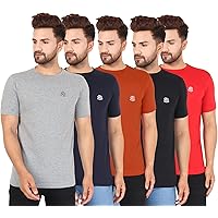 RZERO9 Men's Cotton Regular Fit Half Sleeve Plain Solid Casual Wear Round Neck Tshirt (Combo Pack of 5) Multicolor