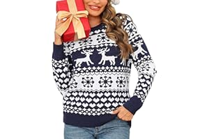 Leversic Świąteczny sweter dla kobiet zimowy sweter bożonarodzeniowy renifer dzianinowy zimowy sweter okrągły dekolt płatek śniegu miękki zimowy top bożonarodzeniowy