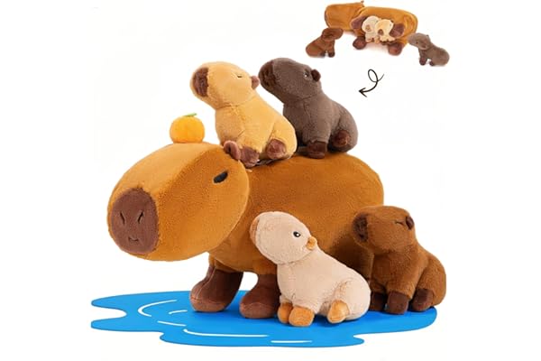 OUOZZZ Peluche Capibara, comprend 4 bébés et peluche Capbara orange de 36 cm de printemps chaud - Jouet cadeau pour filles, garçons et petits bébés
