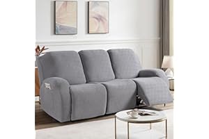 KinCam Funda Sillon Relax reclinable, Funda para Sillón Relax de Jacquard, Funda Sillon orejero Funda Elástica con Bolsillo para Perros y Mascotas, Suave y Lavable Funda Sofa 3 plazas Gris Claro