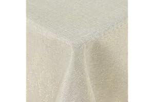 Spotjoy Glitzer Leinenoptik Tischdecke Abwaschbar Rechteckig 100 x 140 cm Tischtuch Lotuseffekt Wasserabweisend Tischwäsche Fleckabweisend - Beige