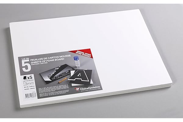 Clairefontaine 193656C - Un paquet de carton Mousse 5 feuilles 21x29,7 cm, épaisseur 3 mm, Blanc