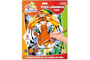 Curious Universe Art Fantastic Tiger - Paint by Numbers for Children - Number Painting Kit for Kids Age 6-14 - Painting by Numbers Animals - Arts and Crafts Gifts - Includes 8 Kids Paints