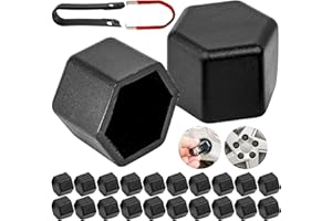 ‎YOUR DAY MATE Zestaw nasadek na śruby i nakrętki do kół, 22-częściowy, do śrub i nakrętek sześciokątnych 21 mm, średnica otworu na śruby felg, silikonowe nakładki na śruby kół w kolorze czarnym, 2 x narzędzia,