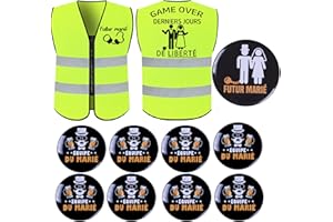 MKISHINE 14pcs Décoration Cadeau EVG,Gilet Futur marié+13pcs Badges EVG Humour Cadeau Mariage,Costume de EVG Organisation enterrement vie de garçon,Cadeaux Décoration drôle Pour EVG Mariage