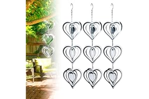VILBOCR Stainless Steel Wind Spinner,3D Silver Indoor Outdoor Garden Decoration Crafts Ornaments,Metal Wind Chimes for Outside Decor,Decorations to scare away yard birds (9 hearts)