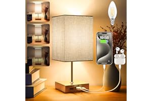 TOTOFAC Touch Bedside Table Lamp, Touch Control Table Lamp with USB-C＆USB-A Charging Ports, Lamps 3 Way Dimmable, Small Lamp GreyFlaxen Fabric Shade for Bedroom，Dimmable Bulb Included