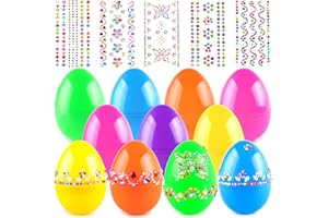 ROSAUI 3.5” Fillable Easter Eggs, 24Pcs Easter Eggs with 5 Gem Stickers, DIY Easter Eggs Decorating Kit Empty Plastic Easter Eggs - Easter Egg Hunts 6 Bright Colours - Easter Basket Stuffers Fillers