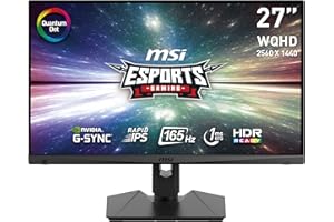 MSI Optix MAG274QRF-QD Esports Gaming IPS Monitor - 27 Inch, 16:9 WQHD (2560 x 1440), 2K, Rapid IPS, 165 Hz, 1ms GTG, G-SYNC Compatible, RGB, HDR, Quantum Dots, Adobe 99 Percent, Display Port, HDMI