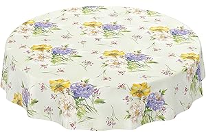 ‎ANRO Wachstuchtischdecke abwaschbar Garten Tischdecke Wachstuch Rund Oval Eckig Indoor Outdoor Blumen Muster Rund 140cm