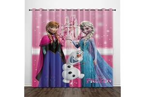 LKFFHAVD Anime Frozen Verdunkelungsvorhang - Sets, Anna Elsa Olaf Vorhänge Ösen 3D Druck ?2er Set, Für Dekoration Kinderzimmer Wohnzimmer Schlafzimmer (11,100×140(BxH?)