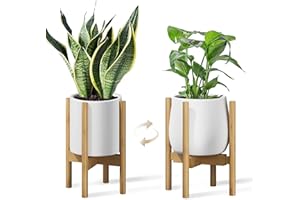 Bamworld Soporte ajustable para plantas de interior, soporte para plantas de bambú de 8 a 12 pulgadas, soporte de esquina pequeño para plantas de interior, soporte para plantas de un solo piso para
