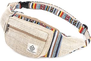 FREAKMANDU COLLECTIONS Freakmandu Unisex Hemp Waist Bag - Fanny Packs, Waist Belt Bag for Hanging, Boho Hippie Style, Handmade Waist Bags for Hiking, Running, Jogging, Men and Women, beatnik