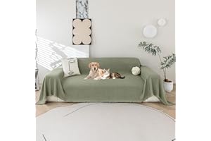 LiveGo Sofa Cover for 3 Seater, Chenille Non-Slip Slipcover for Sofa, All-Season Couch Cover for Dogs, Sofa Loveseat Covers Futon Cover L Shaped Sofa Cover with Tassel (BH Green, 180 * 260cm)