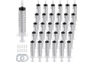 REYSHIN 30 Pack 10ml Plastic Syringe, Syringe Tools Individually Wrapped with Sealing Cap&Soft Tube for Scientific Labs Measuring Watering Feeding Pets Oil or Glue Applicator (10ml)