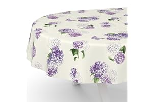 ANRO Nappe en toile cirée lavable, pour table de jardin, de forme ronde, ovale ou rectangulaire, ovale, bord coupé, motif fleurs lilas, 180 x 140 cm