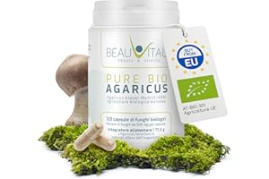 BEAUVITAL Pure Bio Agaricus blazei capsule | 120 capsule 500 mg fungo in polvere ABM da agricoltura biologica UE, vegano, senza additivi artificiali