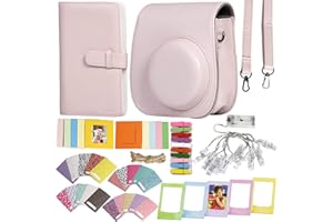 Revefilms, Accesorios Instax Mini 12 Rosa y Mini 11 - Funda, Álbum, Pinzas Led, Correa, Pegatinas y Marcos - Accesorios compatibles con Instax Mini 11 Rosa y Mini 12
