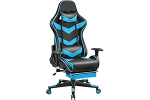 Yaheetech Silla Oficina Ergonómica Silla de Escritorio Silla Gaming con Reposapies Reposacabezas Regulable en Altura Soporte Lumbar Azul