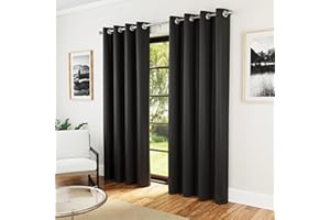 Enhanced Living Nightfall Eyelet Blackout Curtains - Thermal Black Curtains for Bedroom - 66x72 inch (168x183 cm) - 230gsm, Supersoft, Energy Saving & Noise Reducing - 2 x Curtain Panels
