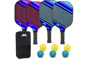 Raquette Paddle de Pickleball AKLOT 2/4 Raquettes de Pickle Ball Raquettes en Fibre de Carbone pour Femmes et Hommes Jouer à l'intérieur ou à l'extérieur avec 6 balles, Sac de Transport