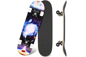 WeSkate Skateboard Classico per Principianti 80 x 20 cm, Skate Board 7 Strati di Acero Double Kick Deck Concavo Skateboard per Bambini Adolescenti Giovani Adulti Ragazze Ragazzi