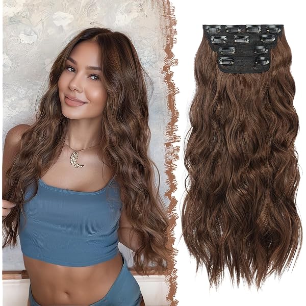 Clip In Extensions Haarverlängerung – 55 Cm, Gewellt, Naturblond – 8-Tressen-Set Aus Hochwertigem Kanekalon