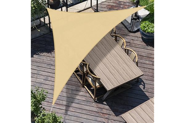SUNNY GUARD Voile d'ombrage Triangulaire 5x5x7m HDPE Respirant Toile Ombrage Une Protection des Rayons UV pour Patio Jardin, Terrasse,Extérieur,Balcon, Sable