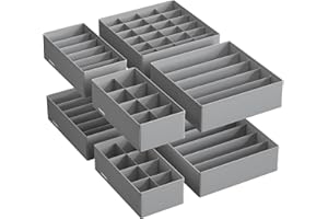SONGMICS 8 Séparateurs de Tiroirs, Organiseur de Sous-vêtements Pliables, pour Soutiens-gorge, Culottes, Chaussettes et Cravates, Boîtes Rangement en Tissu pour Armoires, Gris Tourterelle RUS008G01