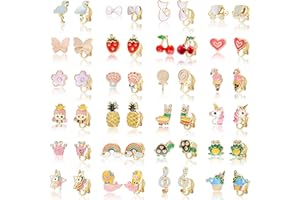JeryWe 20-24 Pairs Kids Clip on Earrings for Women Girls Princess Play Dress Up Earrings Set for Kids Cute Assorted Colorful Animal Unicorn Heart Flower Rabbit Non Pierced Earrings Set