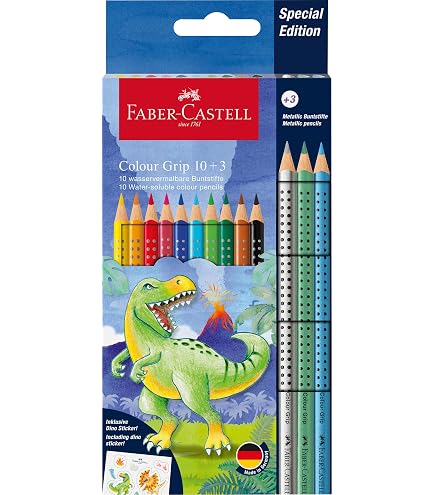 Depesche 11385 Dino World - Livre de coloriage avec petit ensemble de 8 crayons de couleur, une feuille d'autocollants et de nombreux motifs T-Rex, dinosaures et jungles à colorier et à coller