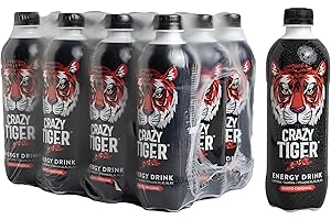 LEMON SODA Crazy Tiger | Energy Drink Gusto Original, 12 Bottiglie da 50 cl PET Richiudibile, con Caffeina, Taurina, Vitamine, -50% di Zuccheri